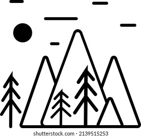 Mountains and trees. Black and white graphics. Vector file.