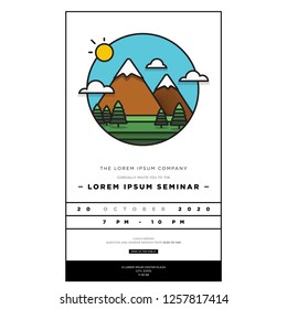 Mountains With Trees Clouds and Sun  Invitation Design with Where and When Details