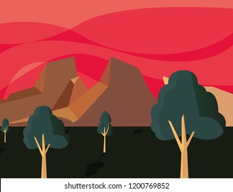 mountains trees dark natural landscape