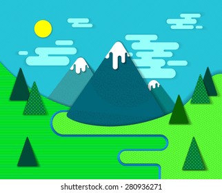 Mountains with trees. illustration, background, card