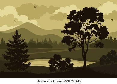 Mountains, Trees and Lake