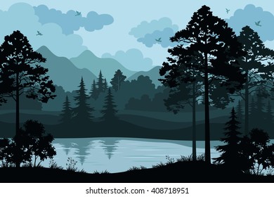 Mountains, Trees and River