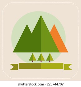 Mountains and trees tourism. flat icons