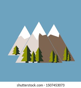 Mountains and trees vector flat color illustration