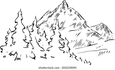 mountains, trees vector illustration .