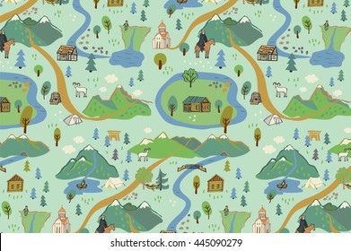mountains trip pattern - Shutterstock ID 445090279