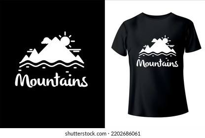 Mountains T-shirt Design with editable sun and mountain vector