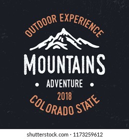 Mountains typography. Textured vintage vector t-shirt and apparel design, typography, print, logo, poster. Vector