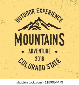 Mountains typography. Textured vintage vector t-shirt and apparel design, typography, print, logo, poster. Vector