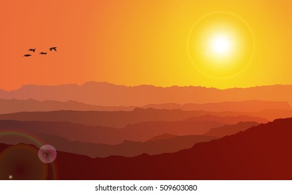 mountains under sunset 