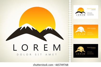 mountains vector with business card template.
