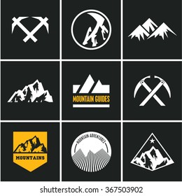 Mountains vector. Climbing. Icons set.