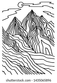 Mountains vector concept. Line doodle landscape drawing