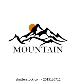 
Mountains vector emblem, sticker, label, badge or logo in simple art style.
