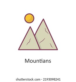 Dibujo de diseño de iconos de contorno relleno del vector de las montañas. Símbolo de la naturaleza sobre el fondo blanco Archivo EPS 10