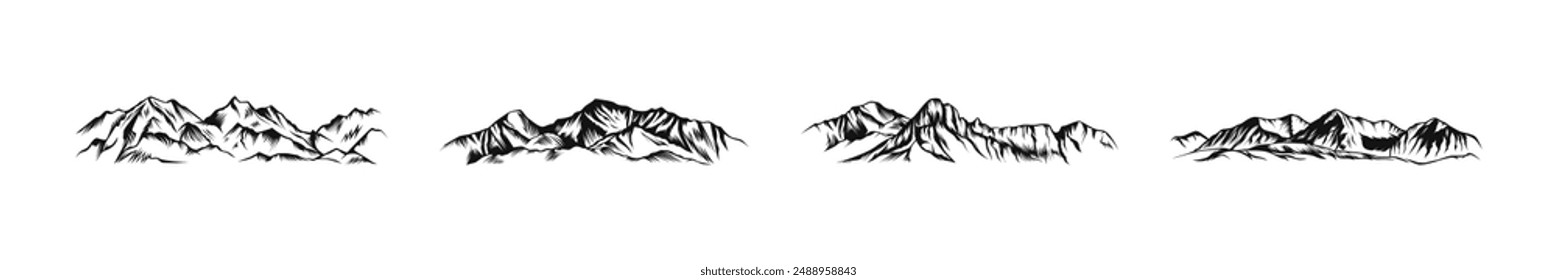 Mountains vector graphic collection. Mountain range drawing set.