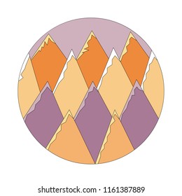 Mountains vector icon. A vector image depicting multi-colored mountains covered with snow can be used for a logo, picture and any purposes