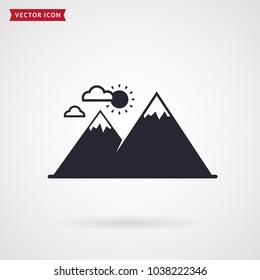 Mountains vector icon isolated on white background. Nature, travel or climbing symbol.