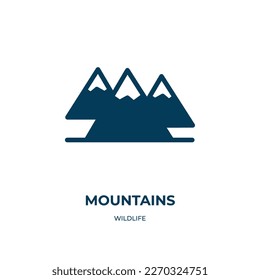 icono vector de montañas. montañas, montaña, íconos llenos de viajes del concepto de vida silvestre plana. Icono de glifo negro aislado, elemento de símbolo de ilustración vectorial para diseño web y aplicaciones móviles