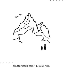 The mountains vector icon in outlines 