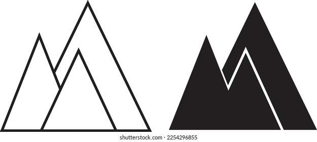 mountains vector icon simple trendy flat style line and solid Isolated vector illustration on white background. For apps, logo, websites, symbol , UI, UX, graphic and web design. EPS 10.