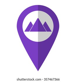 mountains - vector icon;  violet map pointer