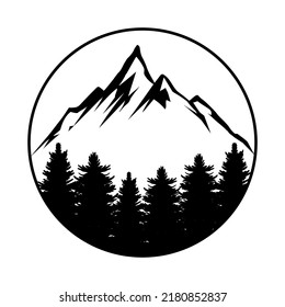 Icono vectorial de las montañas. signo de ilustración de vida silvestre. símbolo o logotipo de caminata.