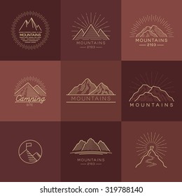 Mountains Vector Icons in thin line style 