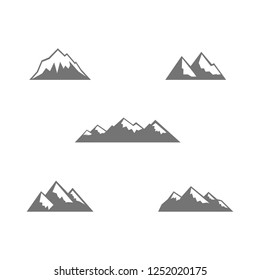 Mountains vector illustration, snow-covered slopes set, flat silhouette, icon, logo, sticker