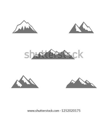 Mountains vector illustration, snow-covered slopes set, flat silhouette, icon, logo, sticker