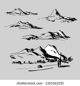 Mountains vector illustrations. Vector illustration isolated on background.