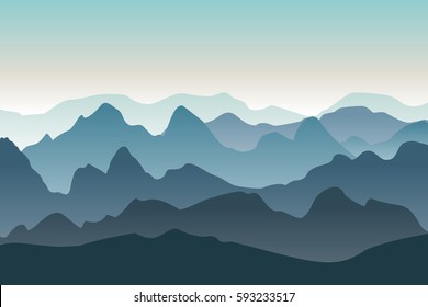 Mountains vector landscape. Nature background in the morning. Peaked mountain ranges.