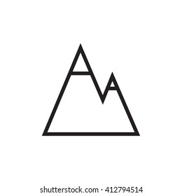 Mountains vector line illustration, icon, symbol, poster, logo. Mountains drawing. Black and white.