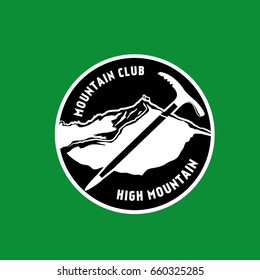 Mountains vector logo. Alpine club badge design template