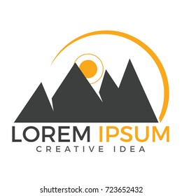 Mountains vector logo design. Tourism logo. Travel and adventure sign.