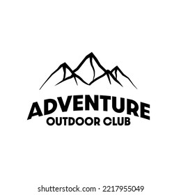 mountains vector logo. Hiking badge isolated on white background. Black and white outdoor adventures vintage style design. 