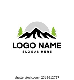 Mountains Vector Logo Template. Can be used in agencies, design studios, architectural studies, investment or insurance company, real estate business, analytics and statistics, software