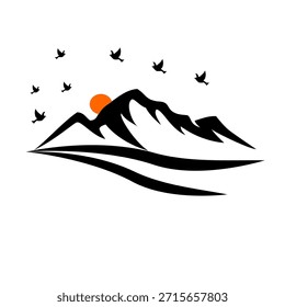 Vector de montañas, ilustración de Arte vectorial de silueta de icono de logotipo de montaña