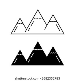 Conjunto de silueta de montaña rocosa. Vector de excursión. símbolo de viaje. estilo lineal. iconos vectoriales