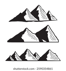 Mountains vector set hand drawn on white background.