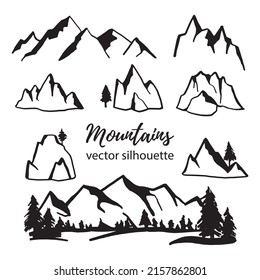 Mountains vector silhouette. Hand-drawn doodle. Vector illustration