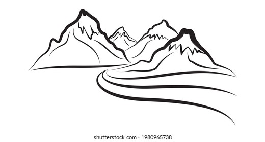 Silueta vectorial de las montañas. Ilustración de las montañas.