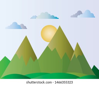 Mountains vector with sun on top 