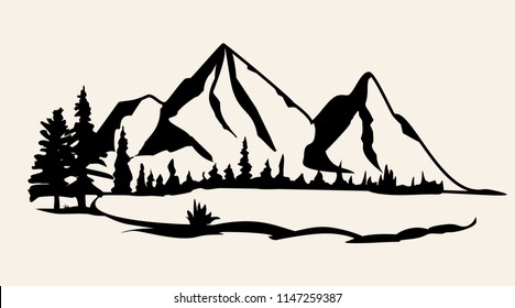 Mountains vector.Mountain range silhouette isolated vector illustration