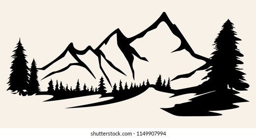 Mountains vector.Mountain range silhouette isolated vector illustration