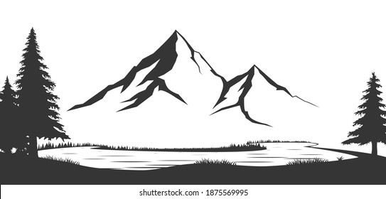 Mountains vector.Mountain range silhouette isolated vector illustration. Mountains silhouette.