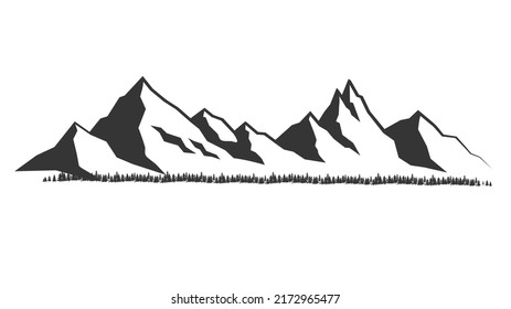 Mountains vector.Mountain range silhouette isolated vector illustration. Mountains silhouette