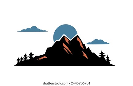 Vector de las montañas, silueta de las montañas rocosas, fondo blanco, icono de las montañas 