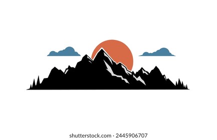 Vector de las montañas, silueta de las montañas rocosas, fondo blanco, icono de las montañas 