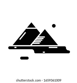 Mountains view black icon, concept illustration, vector flat symbol, glyph sign.